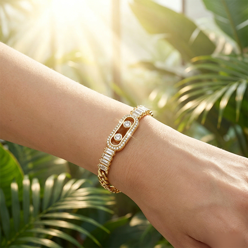 🔥 BUT 2 GET 10% 🔥 Pulsera de Cadena con Circonia Cúbica en Tono Dorado para Mujer