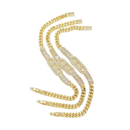 🔥 BUT 2 GET 10% 🔥 Pulsera de Cadena con Circonia Cúbica en Tono Dorado para Mujer